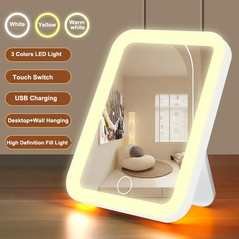Portable LED Vanity Mirror – USB Rechargeable Makeup Mirror with Touch Control & 3 Light Modes