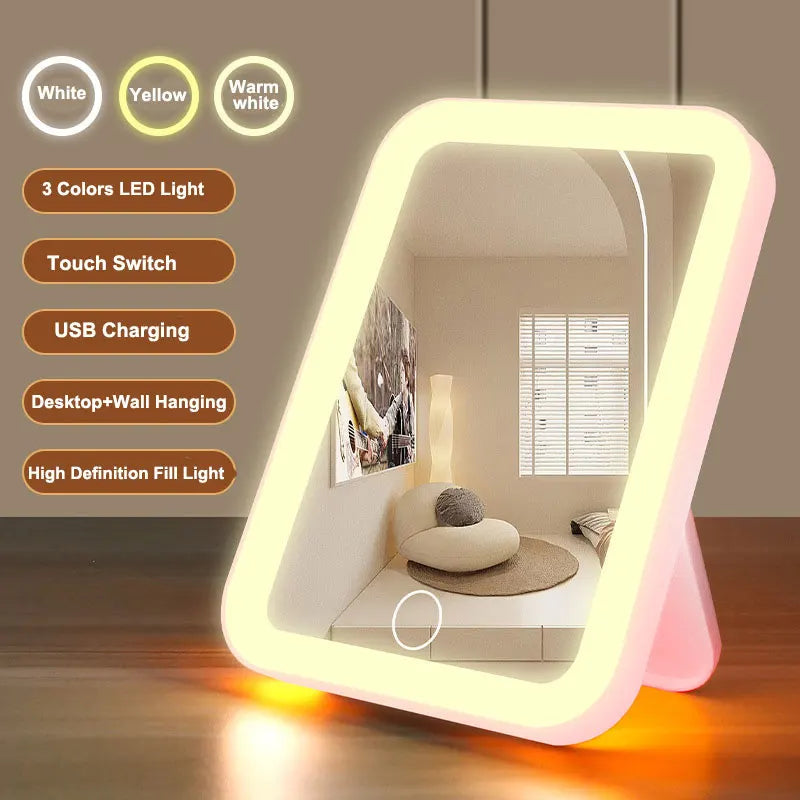 Portable LED Vanity Mirror – USB Rechargeable Makeup Mirror with Touch Control & 3 Light Modes