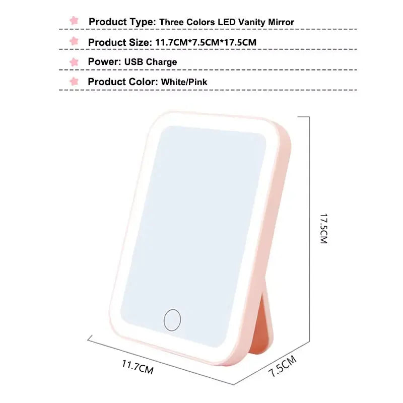 Portable LED Vanity Mirror – USB Rechargeable Makeup Mirror with Touch Control & 3 Light Modes